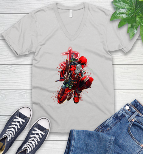 NBA Deadpool Marvel Comics Sports Basketball Houston Rockets V-Neck T-Shirt