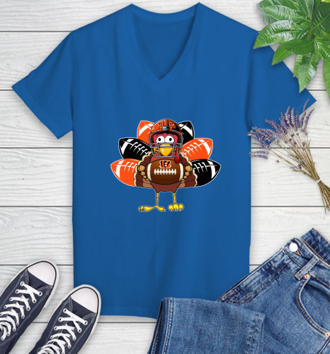Cincinnati Bengals Turkey Thanksgiving Day Women's V-Neck T-Shirt 10