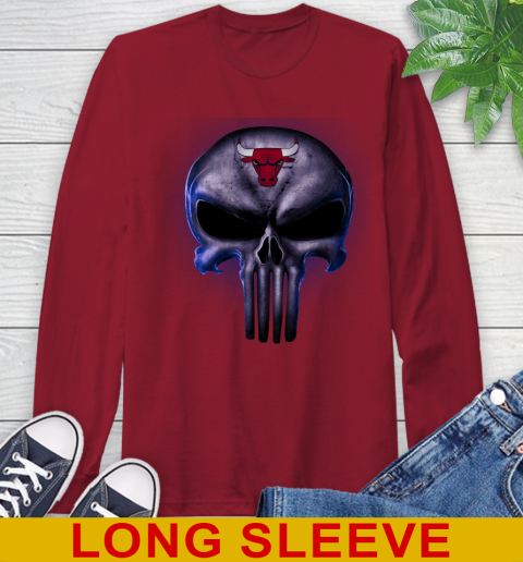 Chicago Bulls NBA Basketball Punisher Skull Sports Long Sleeve T-Shirt - Image 10