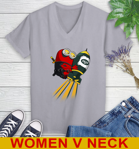 NFL Football New York Jets Deadpool Minion Marvel Shirt Women's V-Neck T-Shirt 4