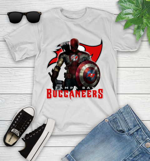 NFL Captain America Thor Spider Man Hawkeye Avengers Endgame Football Tampa Bay Buccaneers Youth T-Shirt
