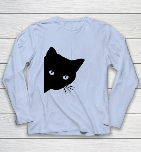 Black Cat Face Watching Funny Cat Halloween Gifts Cat Lovers T Shirt.QZSPTYUYC4 Youth Long Sleeve 5