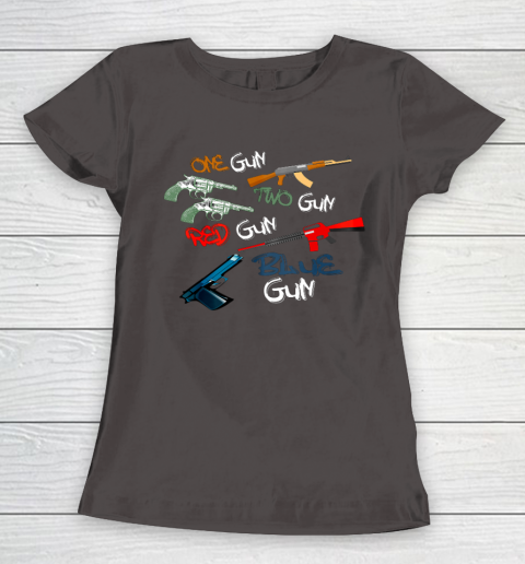 One Gun Two Gun Red Gun Blue Gun Funny Women's T-Shirt 7