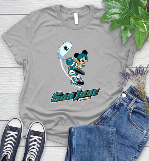 NHL Hockey San Jose Sharks Cheerful Mickey Mouse Shirt Women's T-Shirt - Image 6