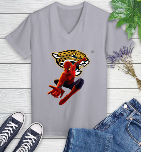 NFL Spider Man Avengers Endgame Football Jacksonville Jaguars Women's V-Neck T-Shirt 4