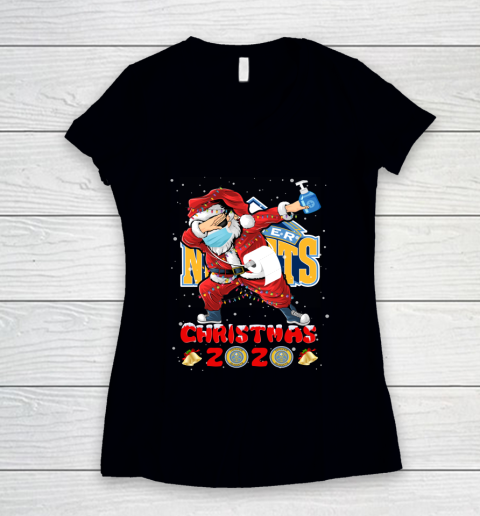 Denver Nuggets Funny Santa Claus Dabbing Christmas 2020 NBA Women's V-Neck T-Shirt