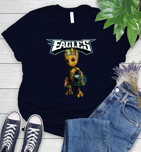 Philadelphia Eagles NFL Football Groot Marvel Guardians Of The Galaxy Women's T-Shirt 3
