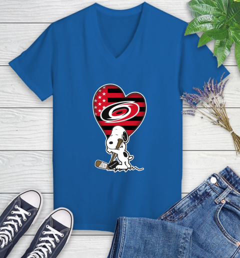Carolina Hurricanes NHL Hockey The Peanuts Movie Adorable Snoopy Women's V-Neck T-Shirt 10