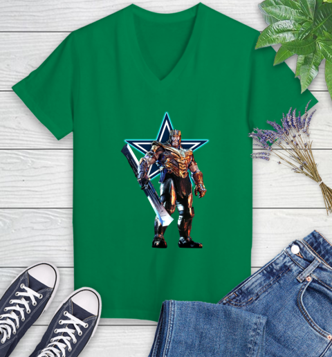 NFL Thanos Gauntlet Avengers Endgame Football Dallas Cowboys Women's V-Neck T-Shirt 5