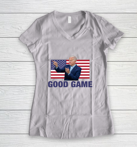 Good Game Joe Biden American Flag Winner Democrat Byedon Women's V-Neck T-Shirt