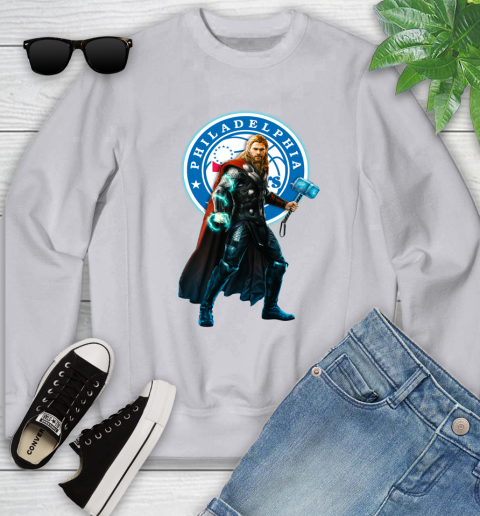 NBA Thor Avengers Endgame Basketball Philadelphia 76ers Youth Sweatshirt 4