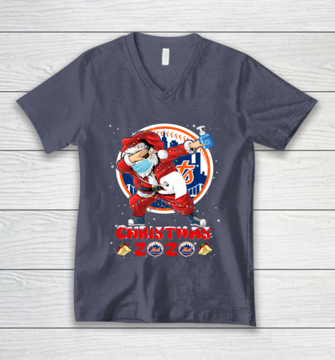 New York Mets Funny Santa Claus Dabbing Christmas 2020 MLB V-Neck T-Shirt 7