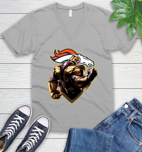 NFL Thanos Avengers Endgame Football Sports Denver Broncos V-Neck T-Shirt 4