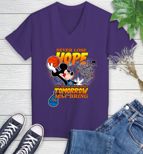 New York Knicks NBA Basketball Mickey Disney Never Lose Hope Women's V-Neck T-Shirt 3