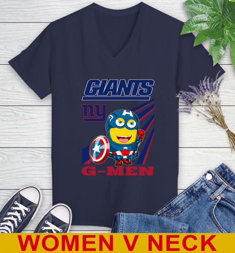 NFL Football New York Giants Captain America Marvel Avengers Minion Shirt Women's V-Neck T-Shirt 12