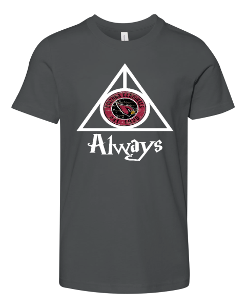 poyx always love the arizona cardinals x harry potter mashup youth unisex jersey tee 3001y 93 front black