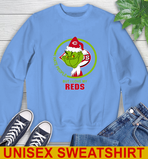 Cincinnati Reds MLB Christmas Grinch I Hate People But I Love My Favorite Baseball Team Sweatshirt 11