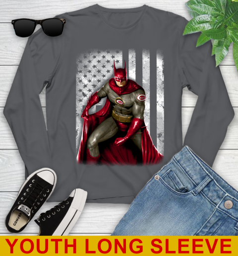 Cincinnati Reds MLB Baseball Batman DC American Flag Shirt Youth Long Sleeve 9
