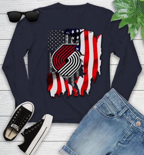 Portland Trail Blazers NBA Basketball American Flag Youth Long Sleeve 2