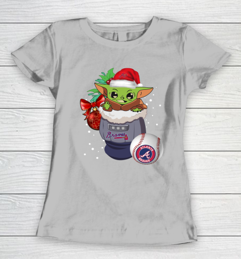 Atlanta Braves Christmas Baby Yoda Star Wars Funny Happy MLB Women's T-Shirt 6