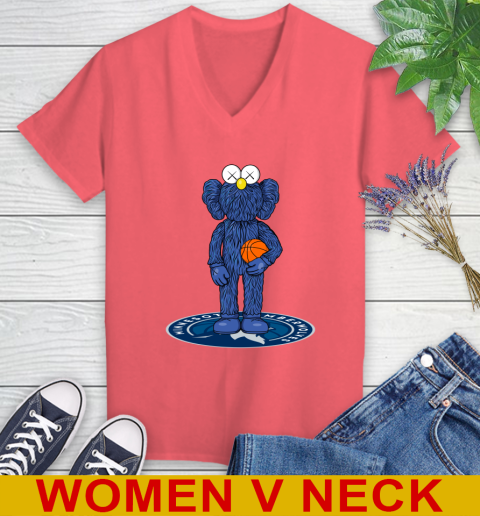 NBA Basketball Minnesota Timberwolves Kaws Bff Blue Figure Shirt Women's V-Neck T-Shirt 7
