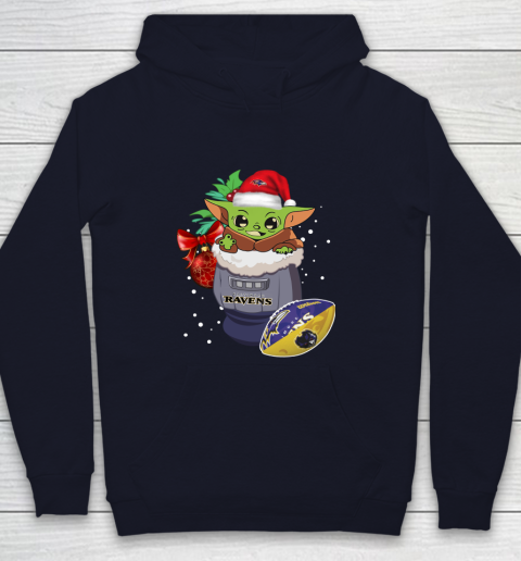 Baltimore Ravens Christmas Baby Yoda Star Wars Funny Happy NFL Youth Hoodie 3