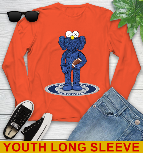 NFL Football Seattle Seahawks Kaws Bff Blue Figure Shirt Youth Long Sleeve 4