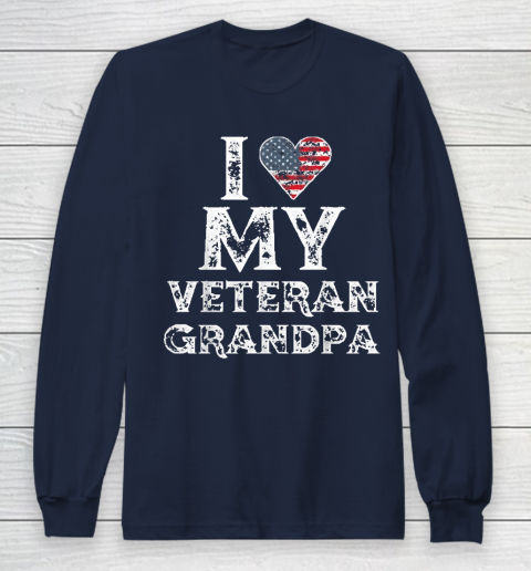 I Love My Veteran Grandpa Vintage Veteran's Day Long Sleeve T-Shirt 2