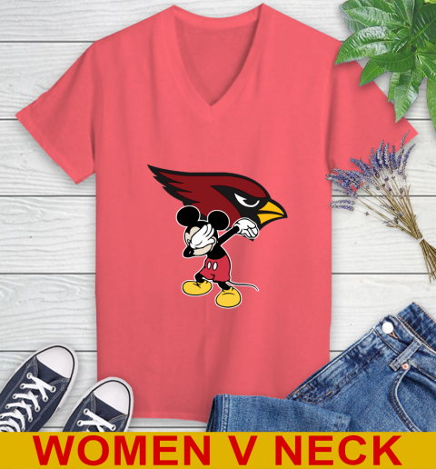 Arizona Cardinals NFL Football Dabbing Mickey Disney Sports Women's V-Neck T-Shirt 7