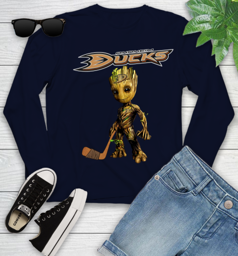 Anaheim Ducks NHL Hockey Groot Marvel Guardians Of The Galaxy Youth Long Sleeve 3