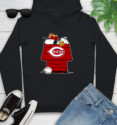 MLB Cincinnati Reds Snoopy Woodstock The Peanuts Movie Baseball T Shirt Youth Hoodie 2