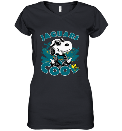 Jacksonville Jaguars Snoopy Joe Cool We're Awesome Women's V-Neck T-Shirt