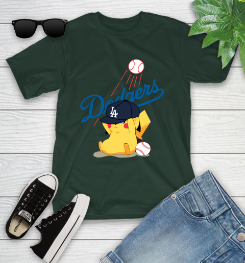MLB Pikachu Baseball Sports Los Angeles Dodgers Youth T-Shirt 5