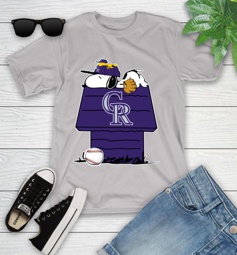 MLB Colorado Rockies Snoopy Woodstock The Peanuts Movie Baseball T Shirt Youth T-Shirt 12