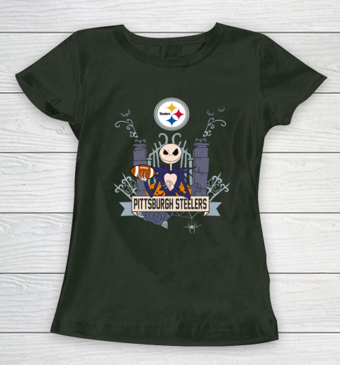 NFL Pittsburgh Steelers Football Jack Skellington Halloween Women's T-Shirt 4