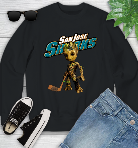 San Jose Sharks NHL Hockey Groot Marvel Guardians Of The Galaxy Youth Sweatshirt 2