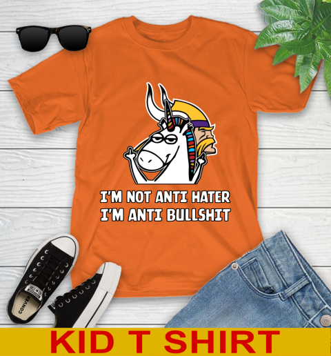 Minnesota Vikings NFL Football Unicorn I'm Not Anti Hater I'm Anti Bullshit Youth T-Shirt 7