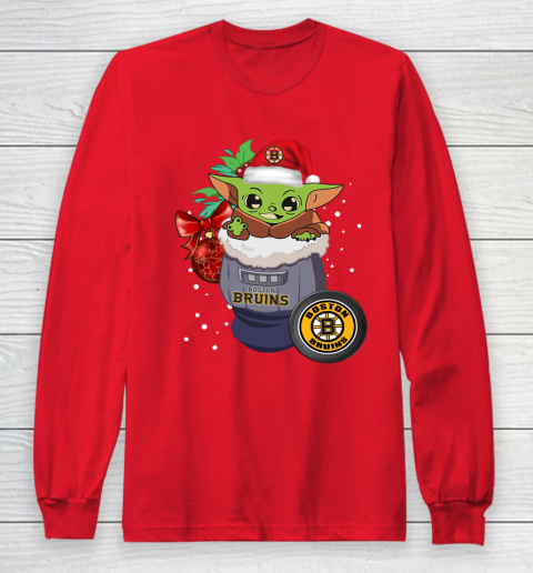 Boston Bruins Christmas Baby Yoda Star Wars Funny Happy NHL Long Sleeve T-Shirt 10