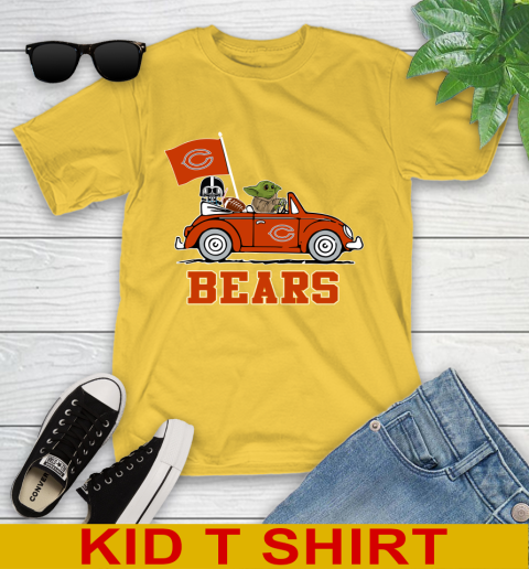 NFL Football Chicago Bears Darth Vader Baby Yoda Driving Star Wars Shirt Youth T-Shirt 8