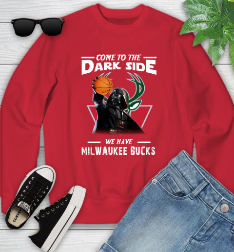 NBA Come To The Dark Side We Have Milwaukee Bucks Star Wars Darth Vader Basketball Youth Sweatshirt 8