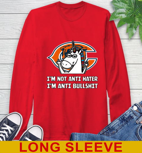 Chicago Bears NFL Football Unicorn I'm Not Anti Hater I'm Anti Bullshit Long Sleeve T-Shirt 10
