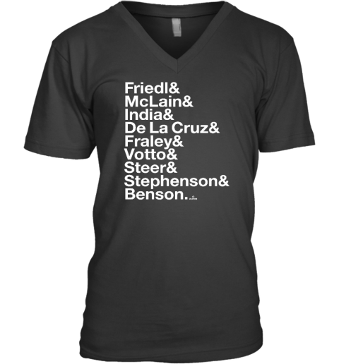 2023 Cincinnati Baseball Friedl Mclain India De La Cruz Fraley Votto Steer Stephenson Benson V-Neck T-Shirt