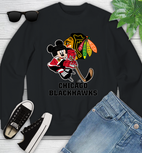 NHL Chicago Blackhawks Mickey Mouse Disney Hockey T Shirt Youth Sweatshirt 2