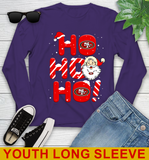 San Francisco 49ers NFL Football Ho Ho Ho Santa Claus Merry Christmas Shirt Youth Long Sleeve 4