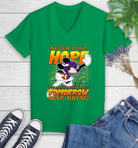 Minnesota Vikings NFL Football Mickey Disney Never Lose Hope Women's V-Neck T-Shirt 5