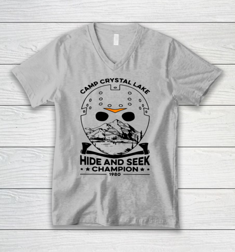 Camp Hide And Seek Champion Crystal Lake 1980 Halloween V-Neck T-Shirt 2