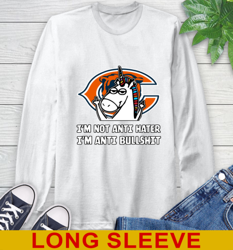 Chicago Bears NFL Football Unicorn I'm Not Anti Hater I'm Anti Bullshit Long Sleeve T-Shirt