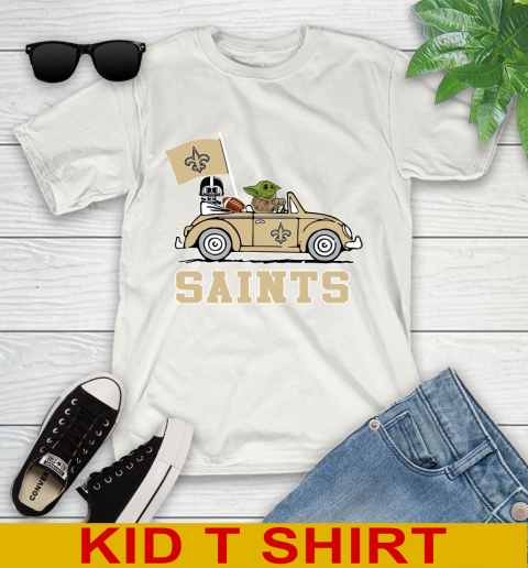 NFL Football New Orleans Saints Darth Vader Baby Yoda Driving Star Wars Shirt Youth T-Shirt