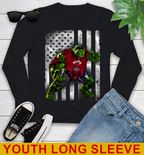 Miami Heat Hulk Marvel Avengers NBA Basketball American Flag Youth Long Sleeve
