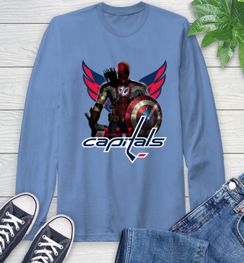 NHL Captain America Thor Spider Man Hawkeye Avengers Endgame Hockey Washington Capitals Long Sleeve T-Shirt 11
